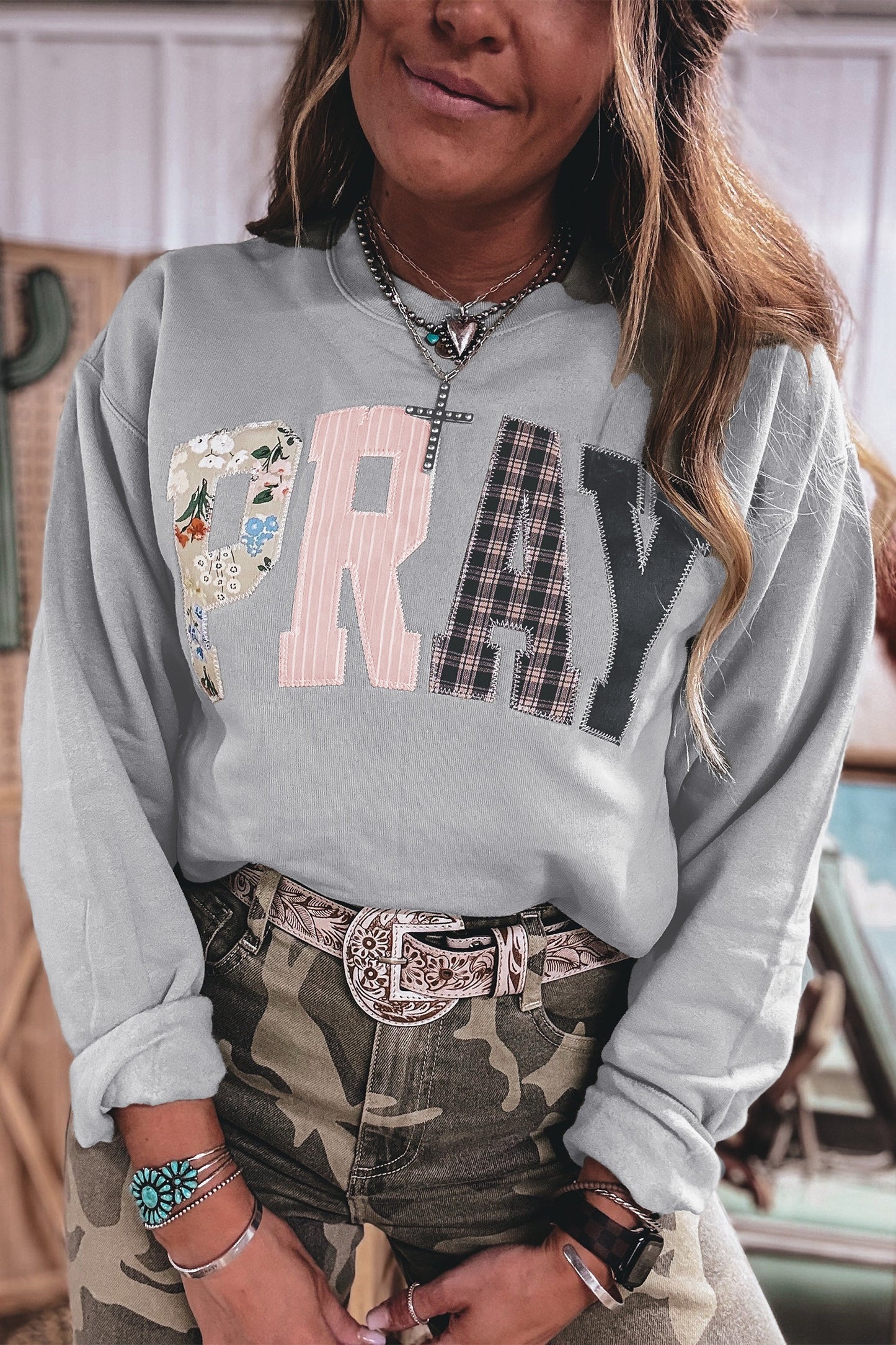 Pray About It Patchwork Sweatshirt