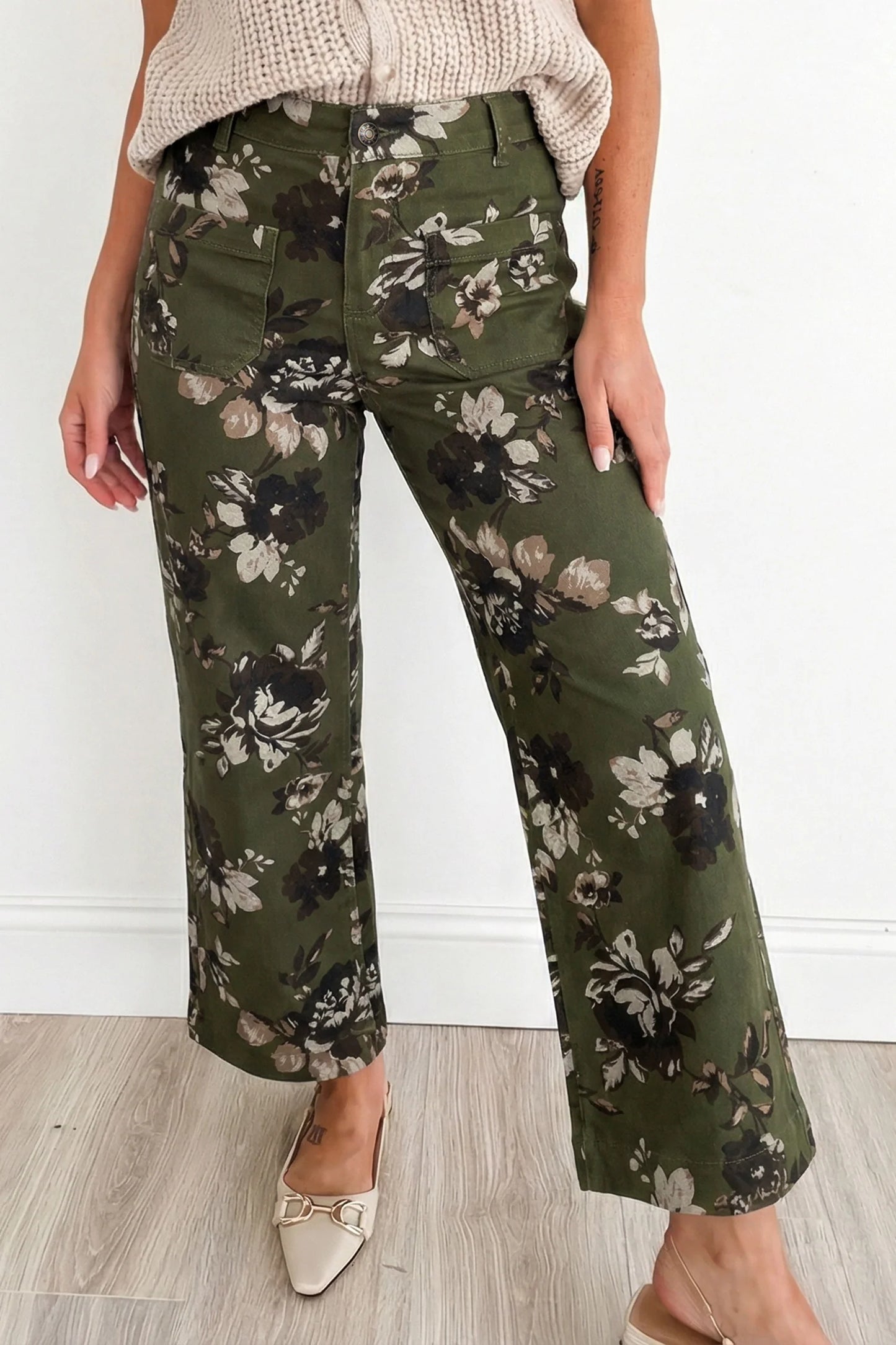 Olive Bloom Statement Pants