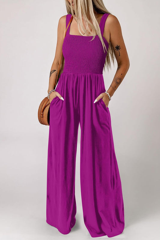Electric Orchid Smocked Jumpsuit