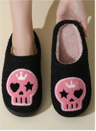 Pink Punk Skull Cozy Slippers